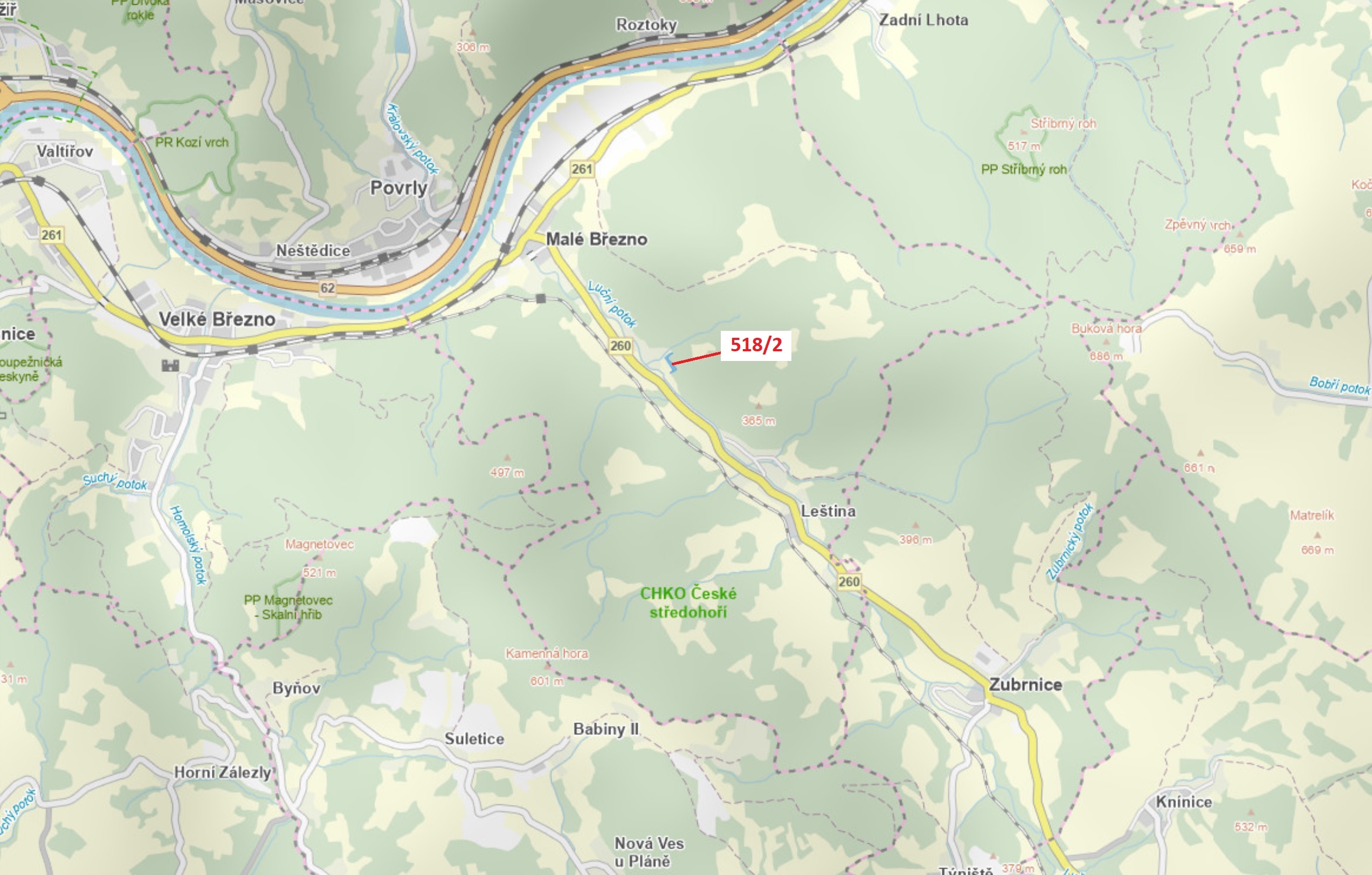 Lesní pozemek o výměře 2957 m2, podíl 1/1, katastrální území Malé Březno nad Labem, obec Malé Březno