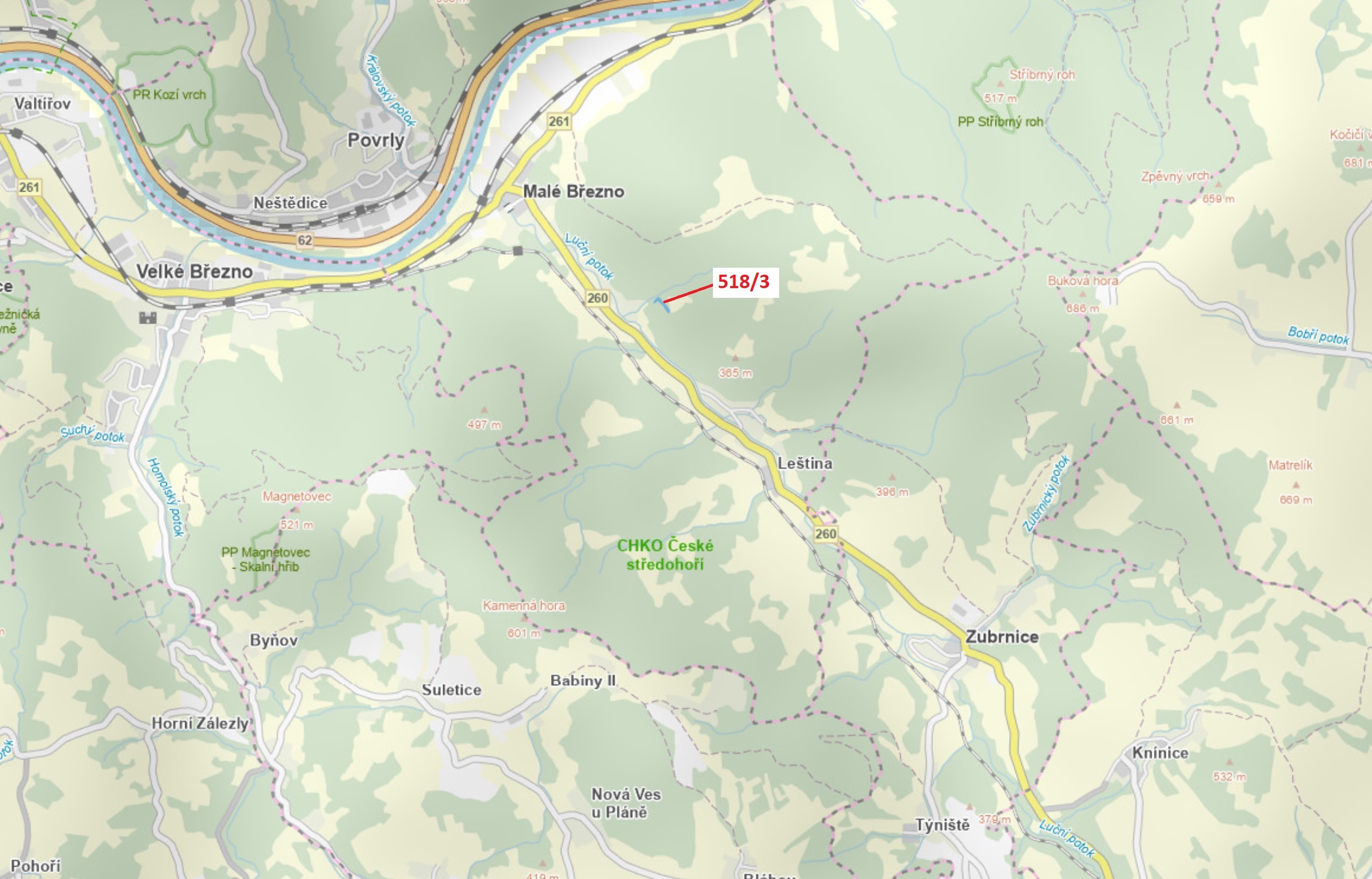Lesní pozemek o výměře 2232 m2, podíl 1/1, katastrální území Malé Březno nad Labem, obec Malé Březno