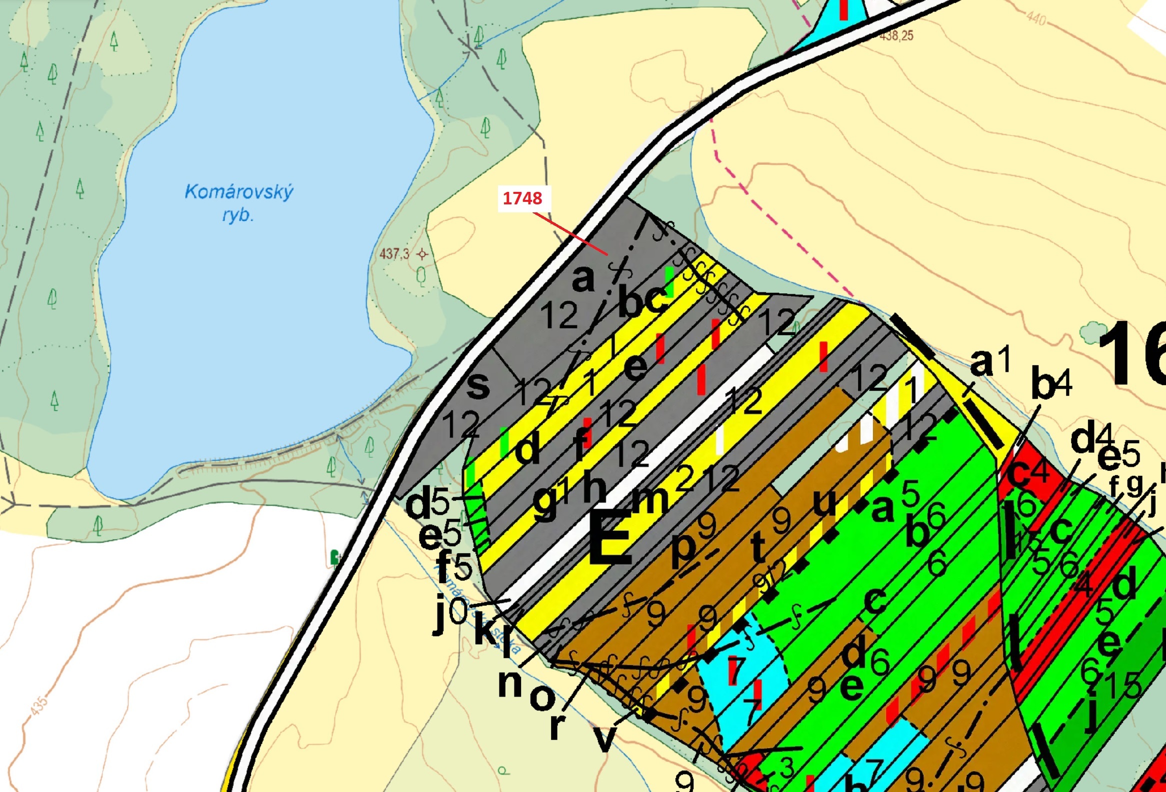 Lesní pozemek o výměře 6908 m2, podíl 1/1, katastrální území Komárov u Soběslavi, obec Komárov, obec