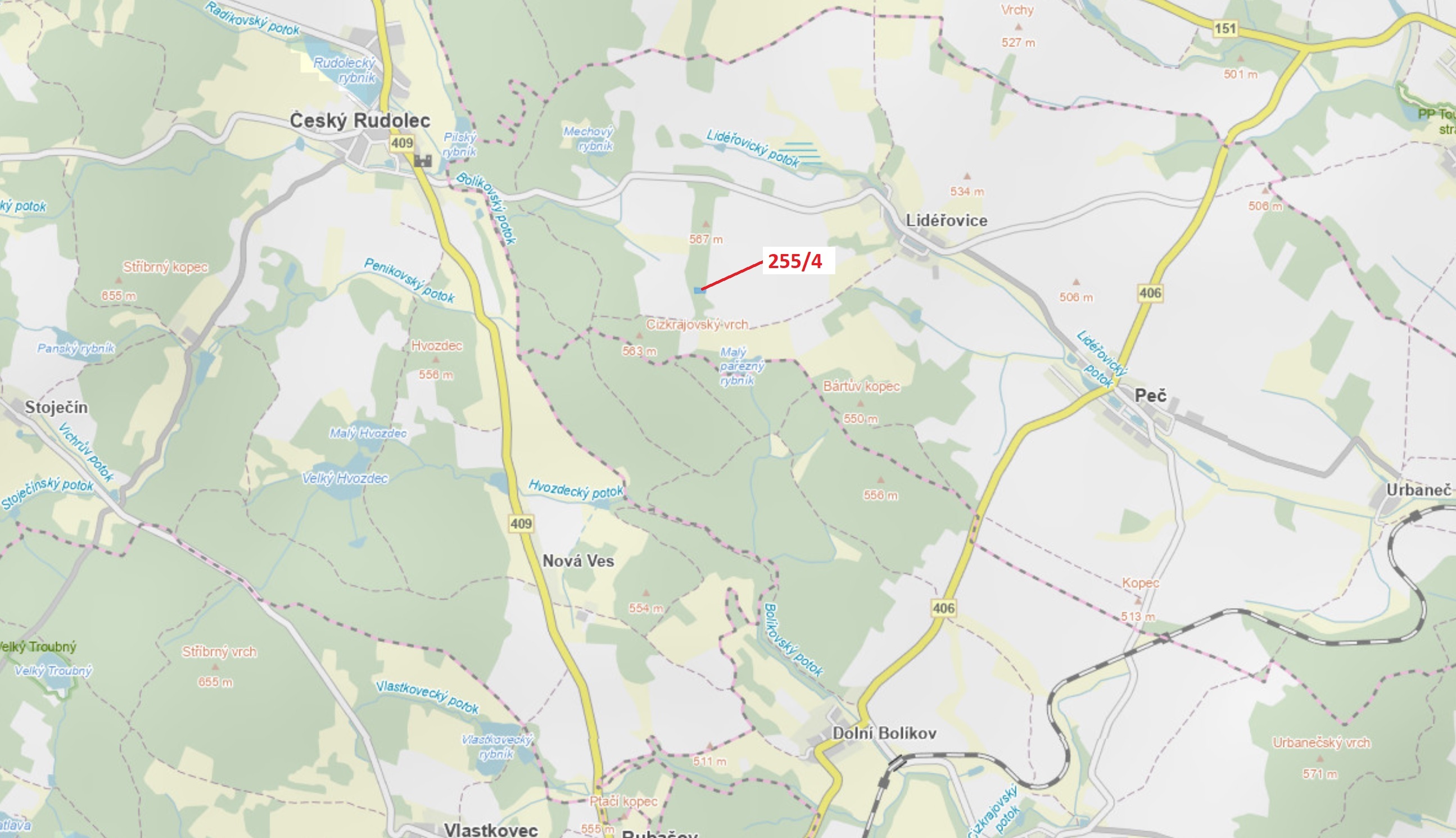 Lesní pozemek o výměře 2148 m2, podíl 1/1, katastrální území Lidéřovice, obec Peč, obec s rozšířenou