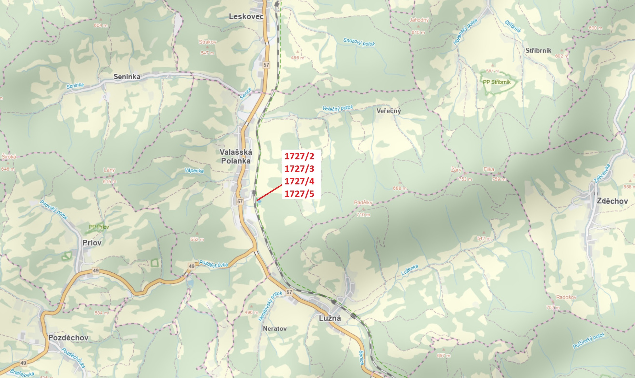 Trvalý travní porost o výměře 2295 m2, podíl 1/1, katastrální území Valašská Polanka, obec Valašská 