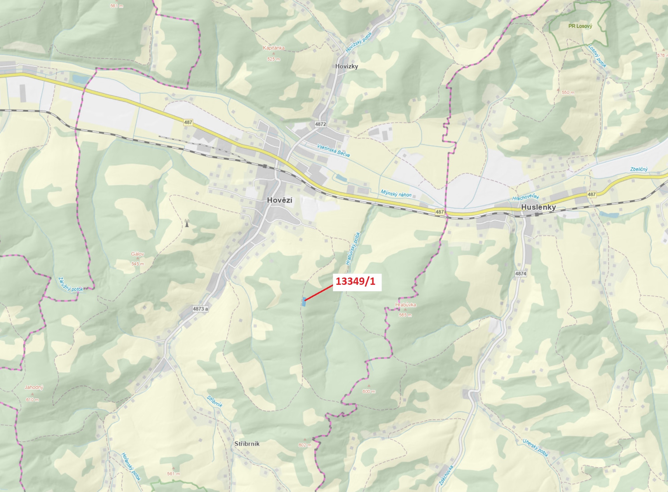 Trvalý travní porost o výměře 1868 m2, podíl 1/1, katastrální území Hovězí, obec Hovězí, obec s rozš