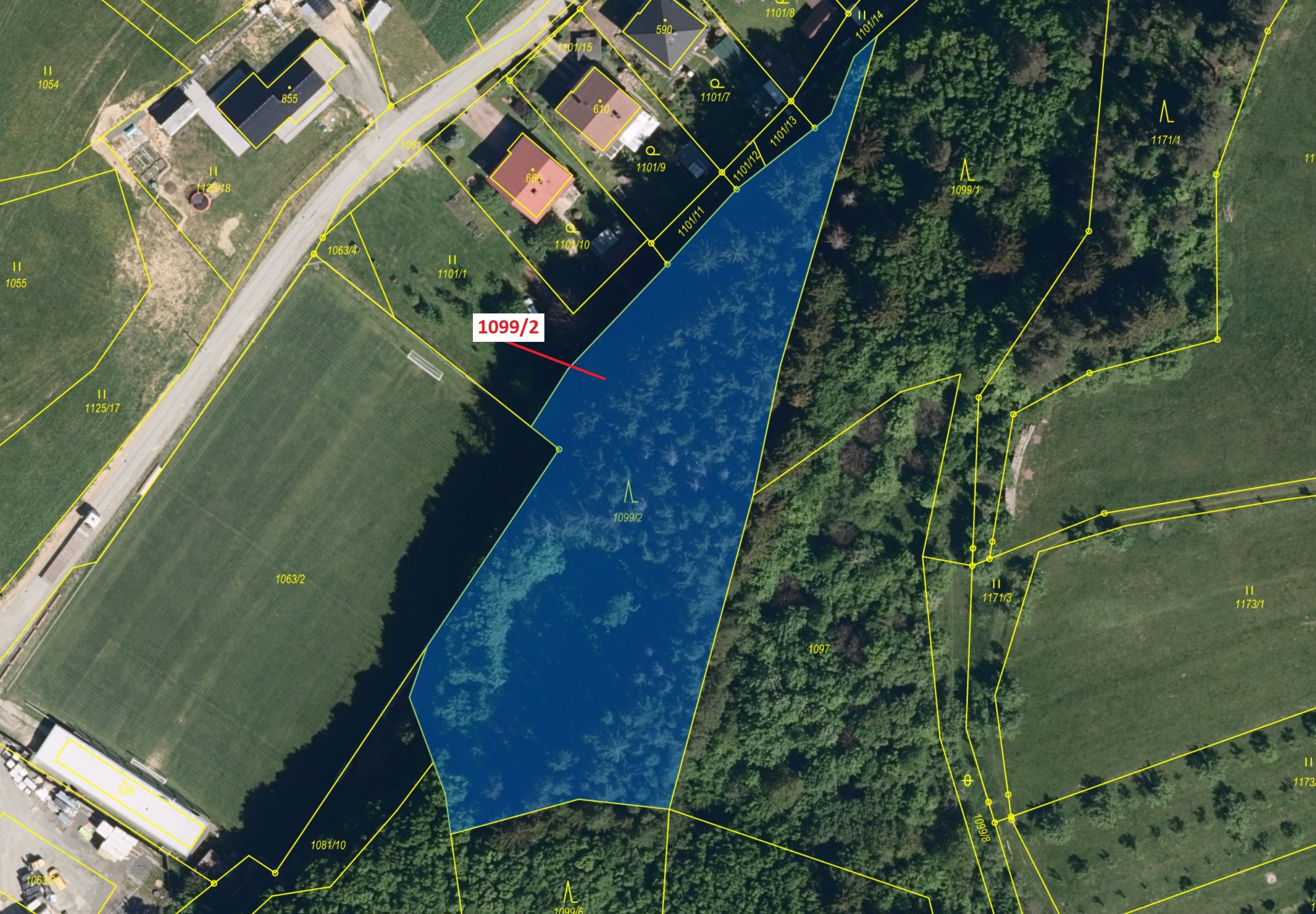 Lesní pozemek o výměře 5255 m2, podíl 1/1, katastrální území Trnava u Zlína, obec Trnava, obec s roz
