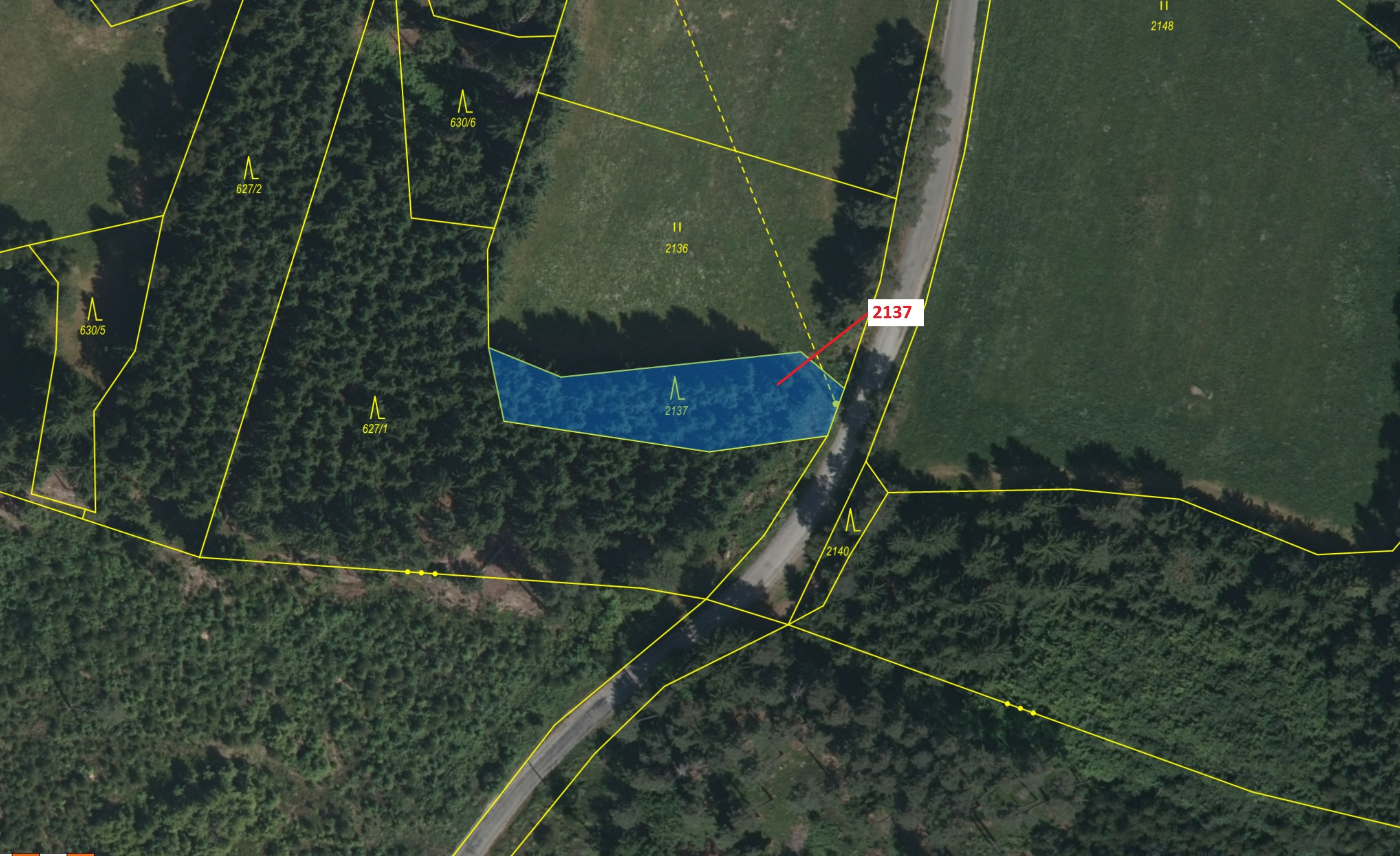 Lesní pozemek o výměře 833 m2, podíl 1/1, katastrální území Stoječín, obec Český Rudolec, obec s roz