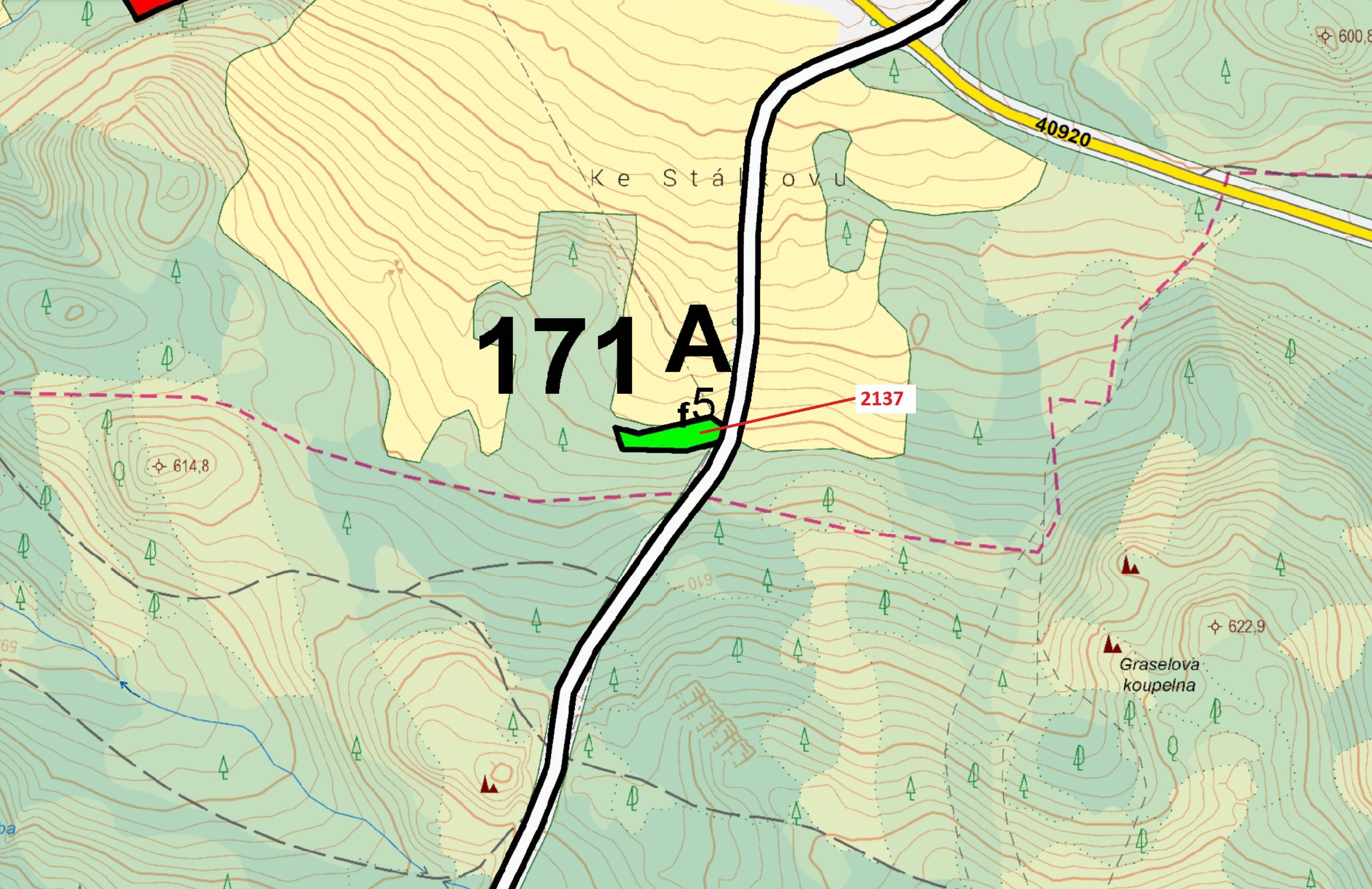 Lesní pozemek o výměře 833 m2, podíl 1/1, katastrální území Stoječín, obec Český Rudolec, obec s roz
