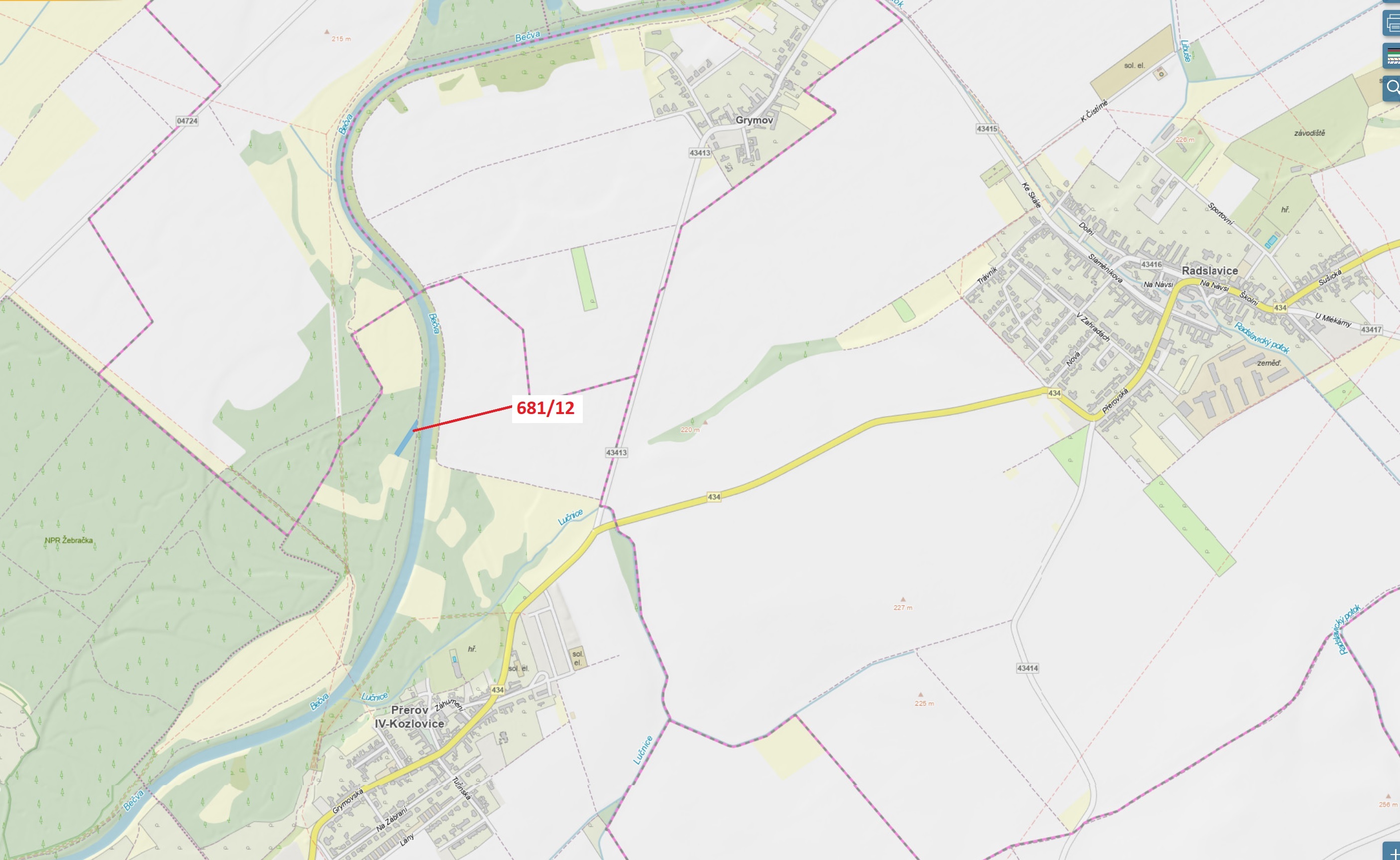 Lesní pozemek o výměře 1519 m2, podíl 1/1, katastrální území Kozlovice u Přerova, obec Přerov, obec 