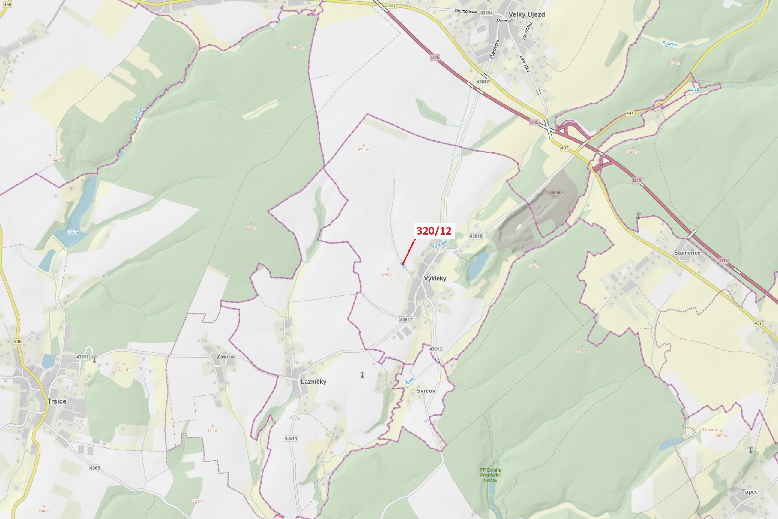 Lesní pozemek o výměře 1024 m2, podíl 1/1, katastrální území Výkleky, obec Výkleky, obec s rozšířeno