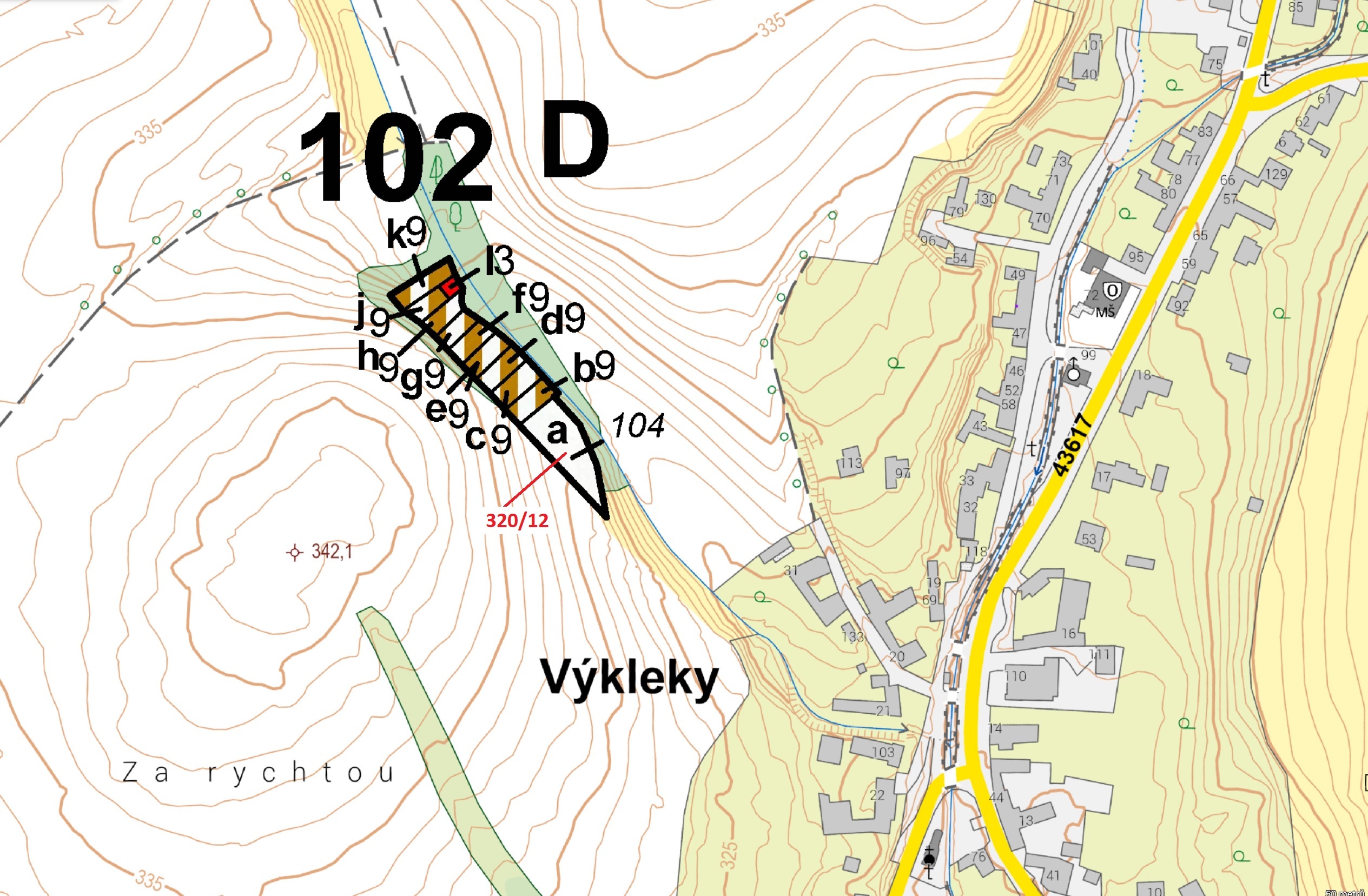 Lesní pozemek o výměře 1024 m2, podíl 1/1, katastrální území Výkleky, obec Výkleky, obec s rozšířeno