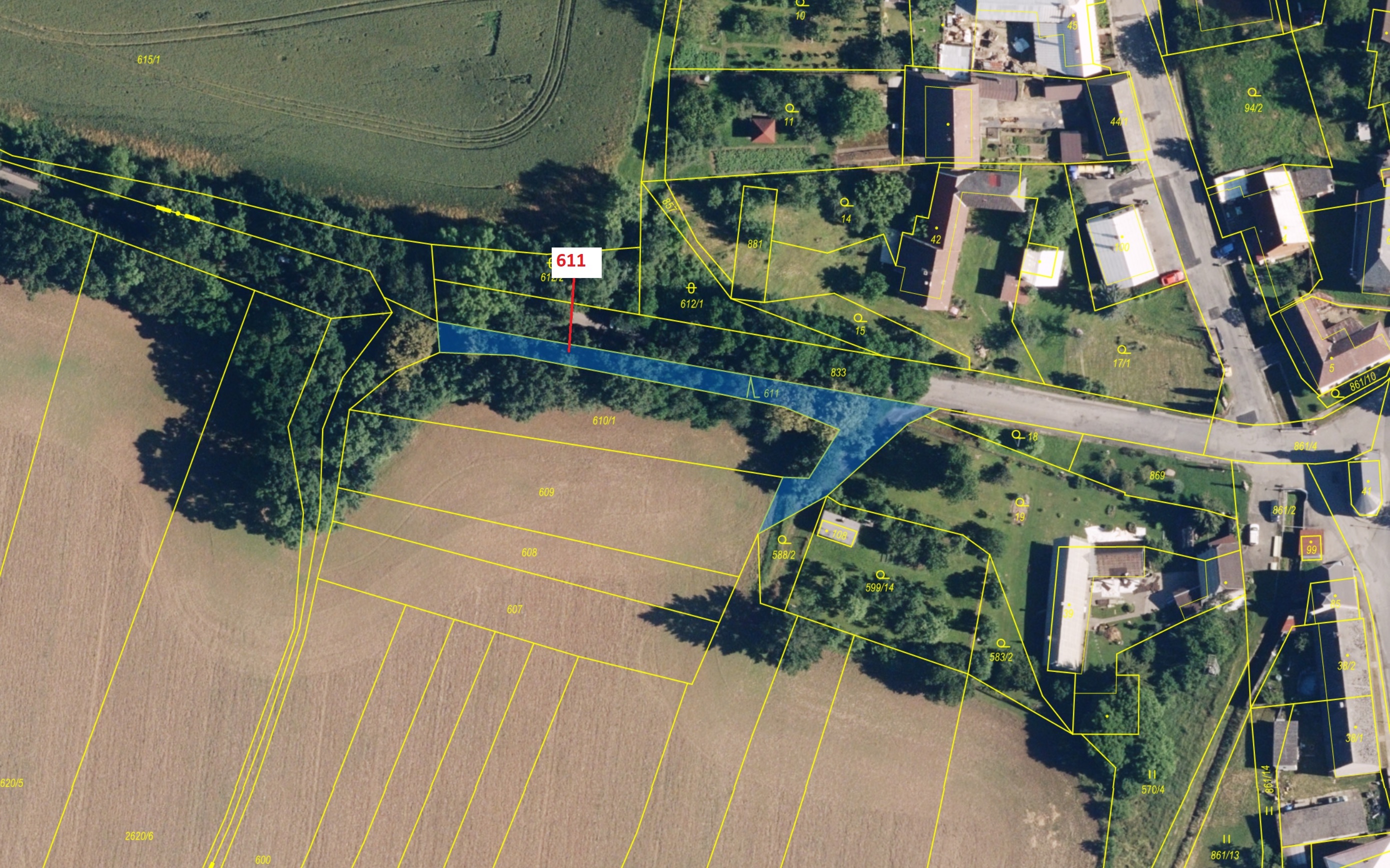 Lesní pozemek o výměře 673 m2, podíl 1/1, katastrální území Lazníčky, obec Lazníčky, obec s rozšířen