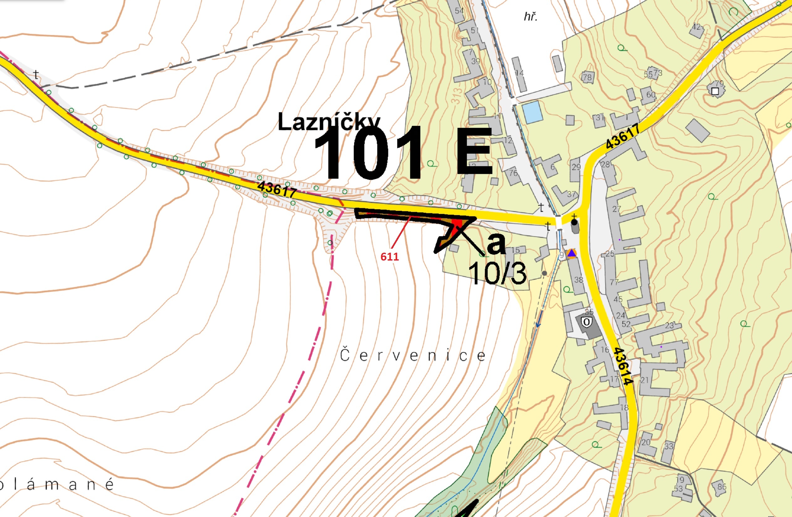 Lesní pozemek o výměře 673 m2, podíl 1/1, katastrální území Lazníčky, obec Lazníčky, obec s rozšířen