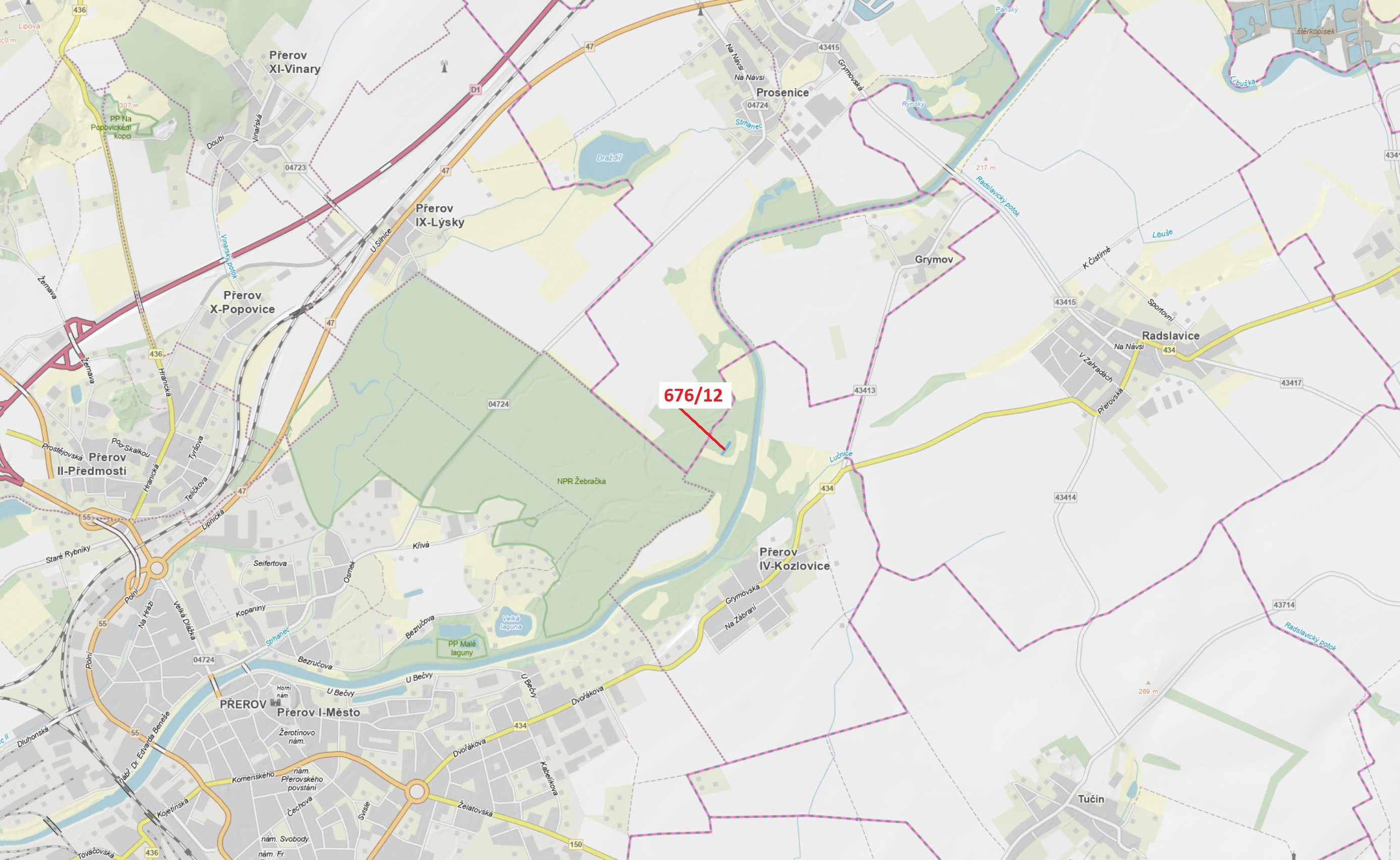 Lesní pozemek o výměře 1145 m2, podíl 1/1, katastrální území Kozlovice u Přerova, obec Přerov, obec 
