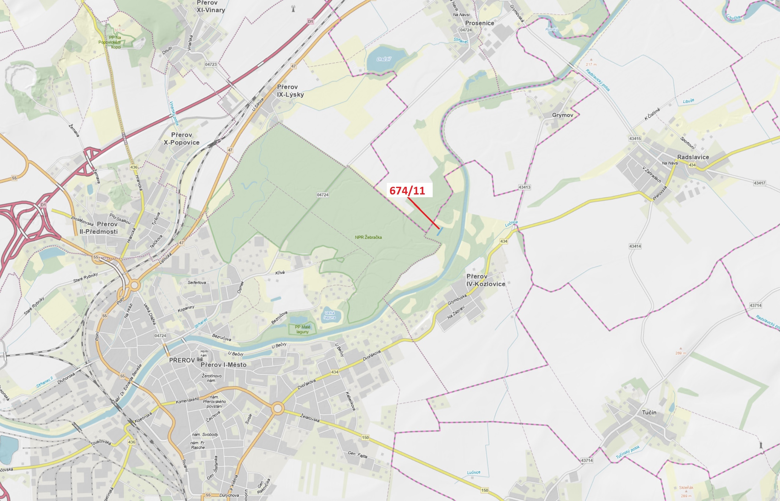 Lesní pozemek o výměře 1322 m2, podíl 1/1, katastrální území Kozlovice u Přerova, obec Přerov, obec 