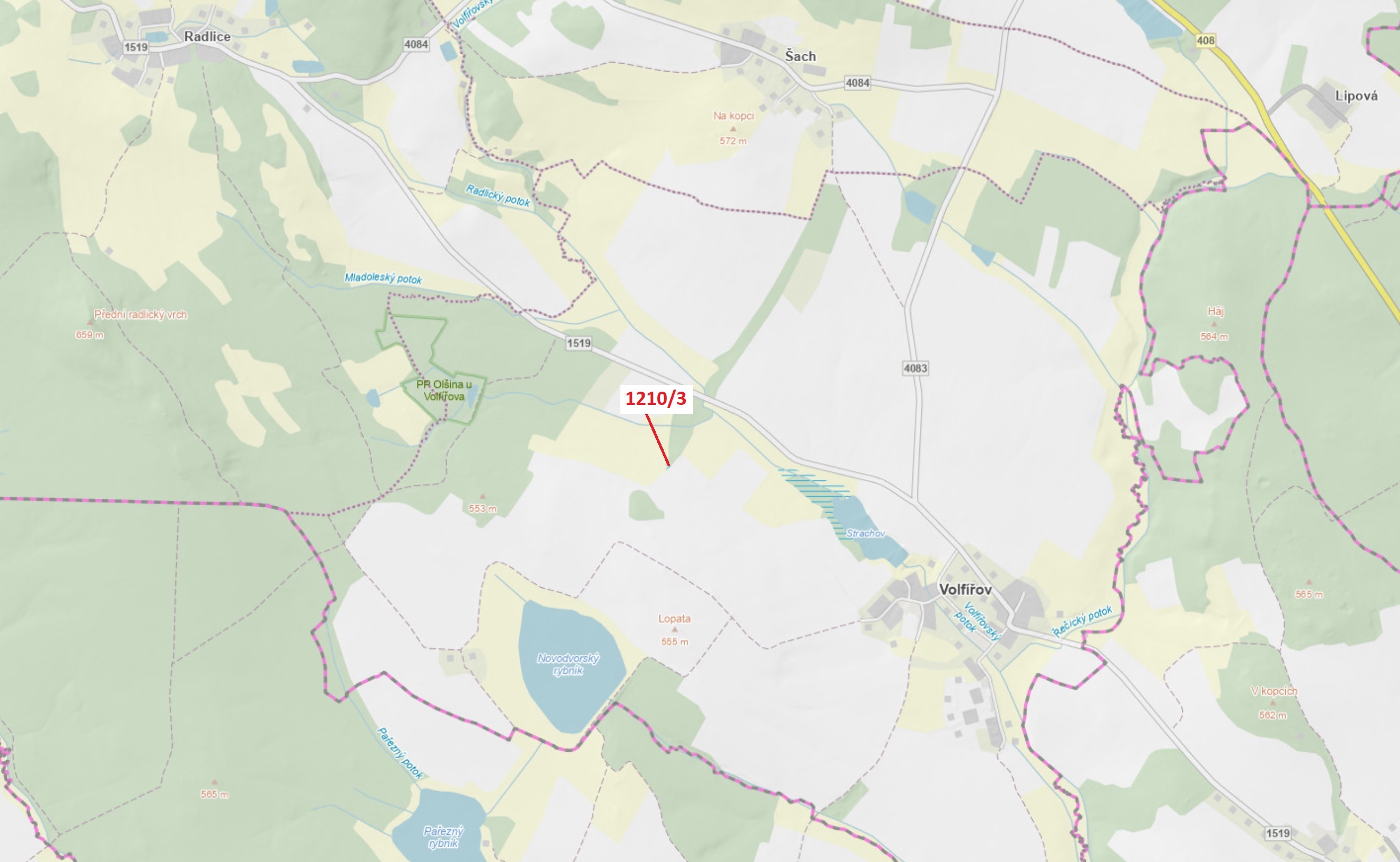 Lesní pozemek o výměře 29 m2, podíl 1/1, katastrální území Volfířov, obec Volfířov, obec s rozšířeno