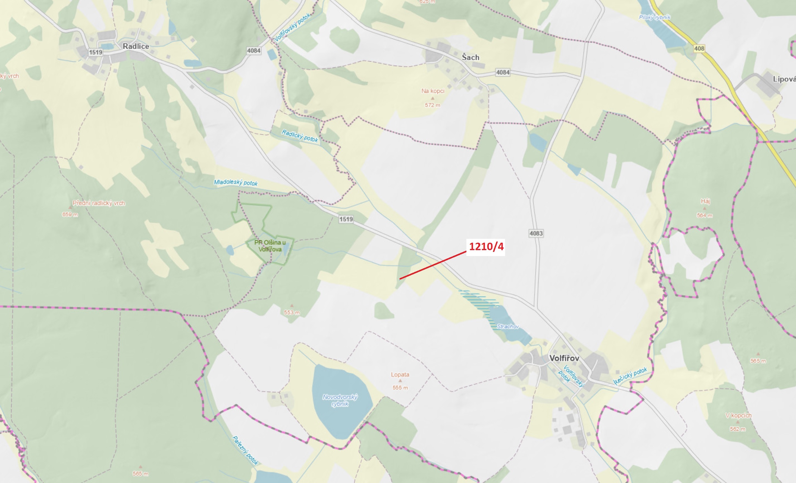 Lesní pozemek o výměře 7 m2, podíl 1/1, katastrální území Volfířov, obec Volfířov, obec s rozšířenou