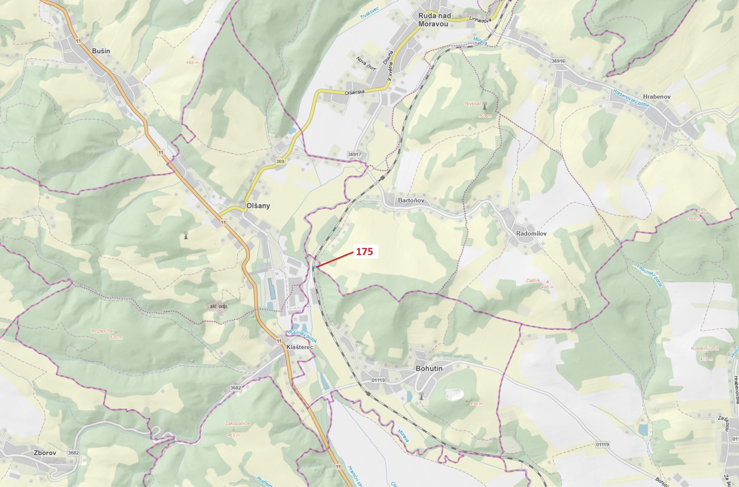 Lesní pozemek o výměře 827 m2, podíl 1/1, katastrální území Bohutín nad Moravou, obec Bohutín, obec 