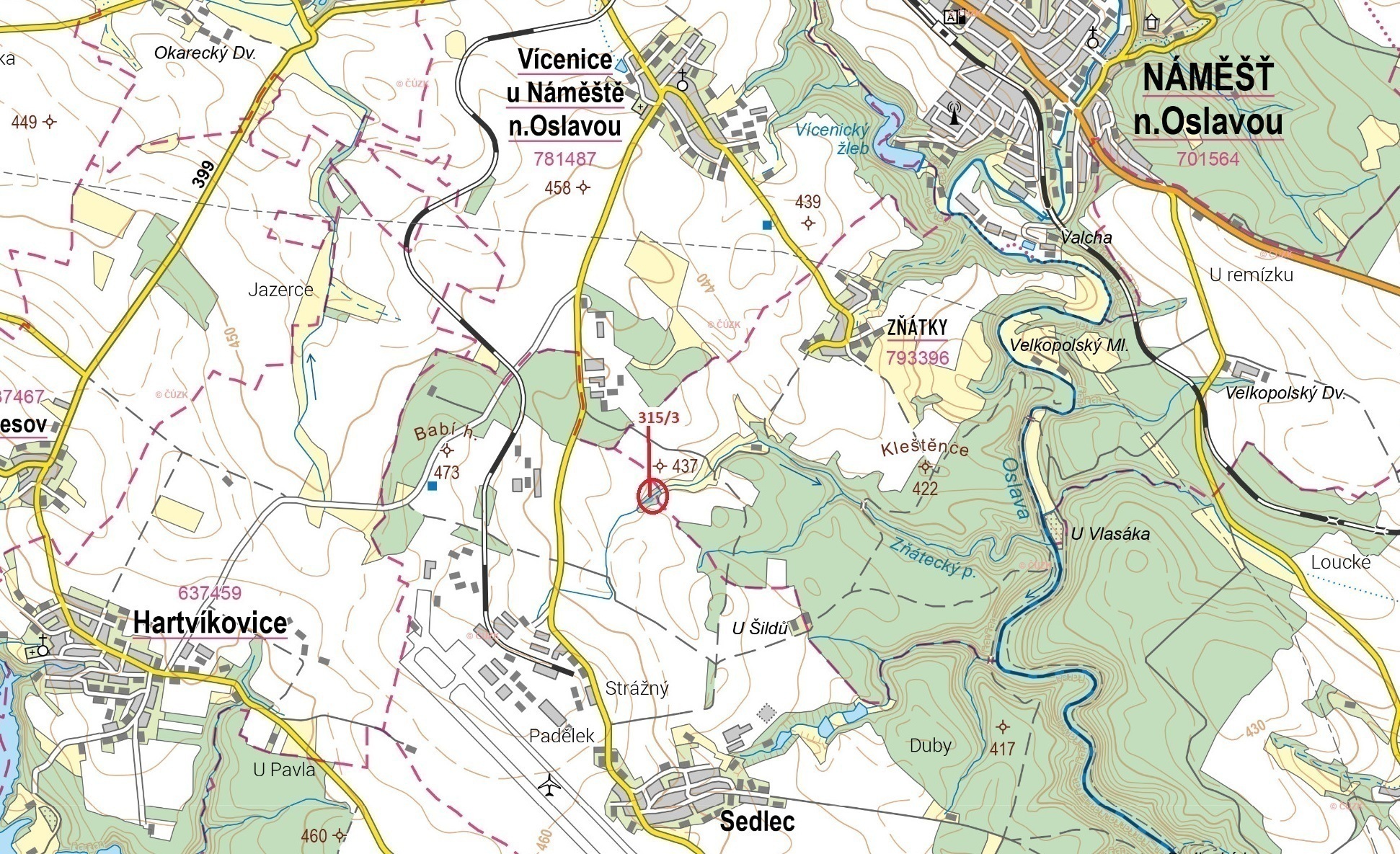 Ostatní plocha o výměře 798 m2, podíl 1/1, katastrální území Sedlec u Náměště nad Oslavou, obec Sedl