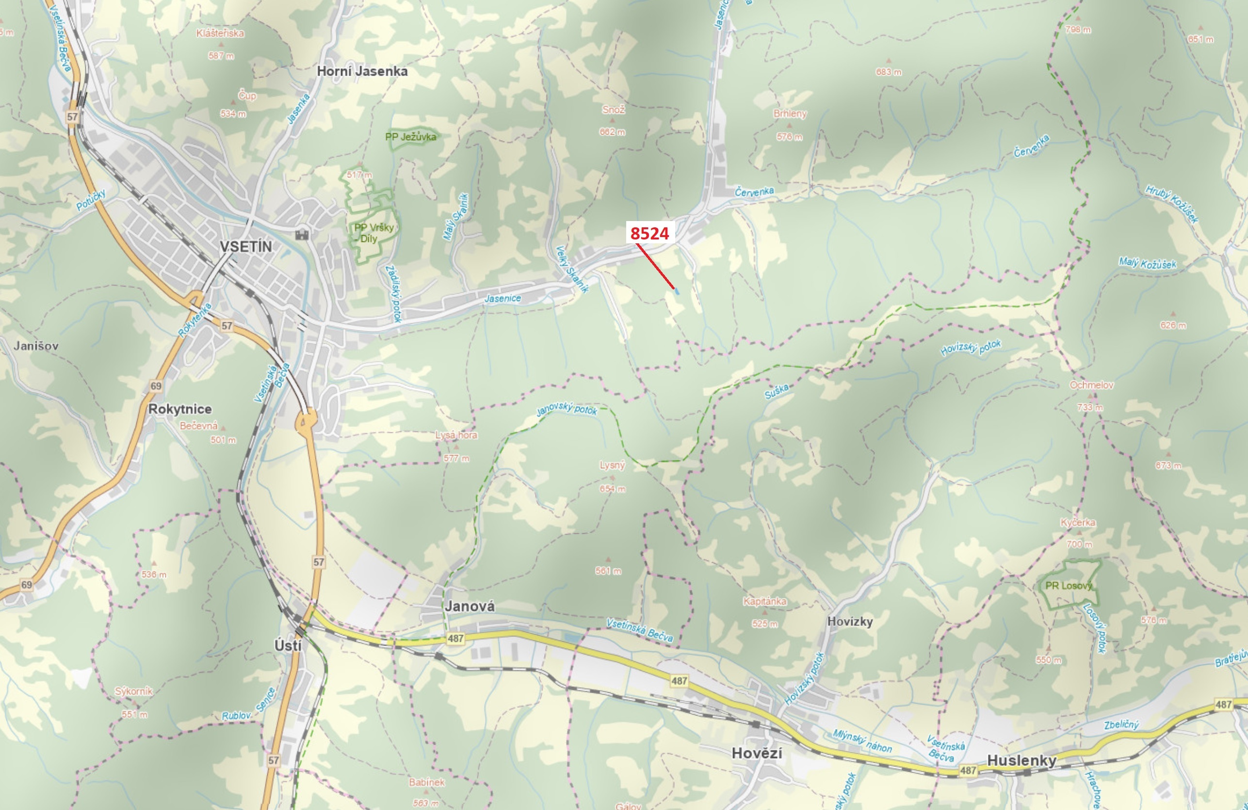 Lesní pozemek o výměře 939 m2, podíl 1/1, katastrální území Vsetín, obec Vsetín, obec s rozšířenou p