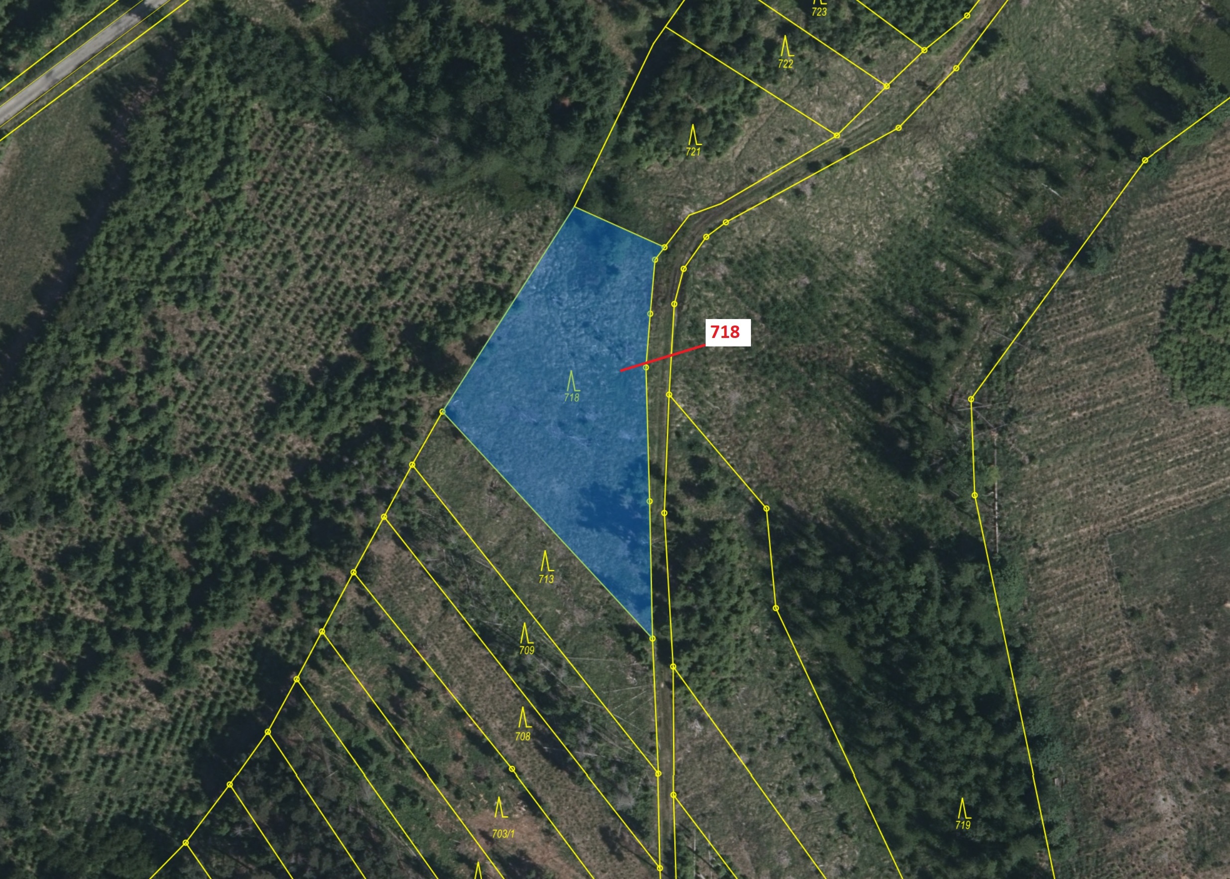 Lesní pozemek o výměře 2059 m2, podíl 1/1, katastrální území Knínice, obec Knínice, obec s rozšířeno