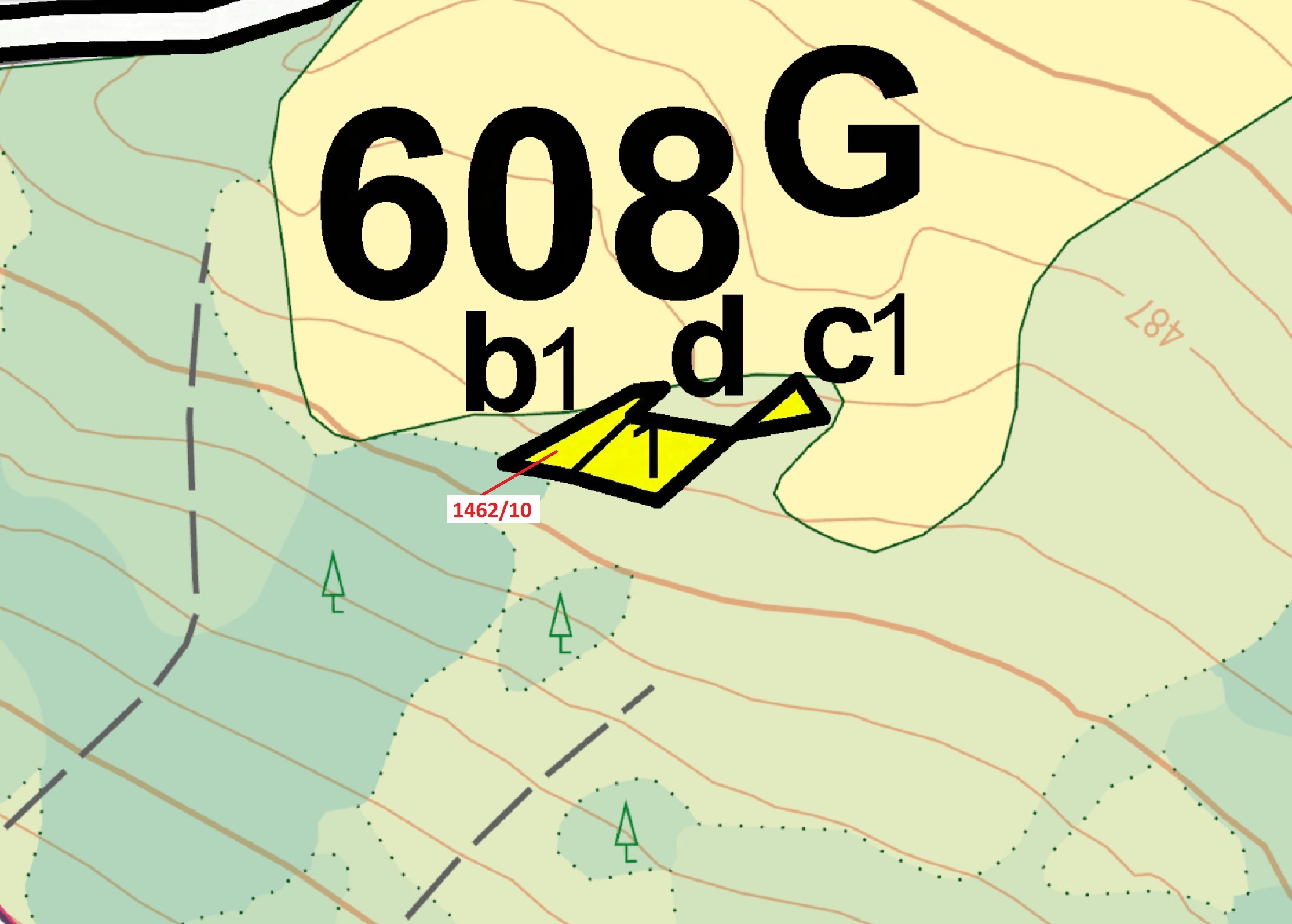 Lesní pozemek o výměře 246 m2, podíl 1/1, katastrální území Dobronín, obec Dobronín, obec s rozšířen