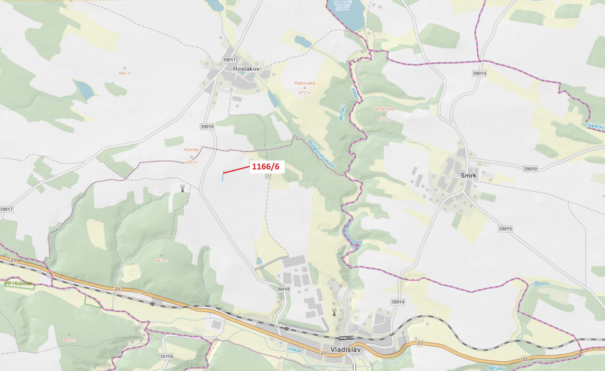 Lesní pozemek o výměře 219 m2, podíl 1/1, katastrální území Vladislav, obec Vladislav, obec s rozšíř