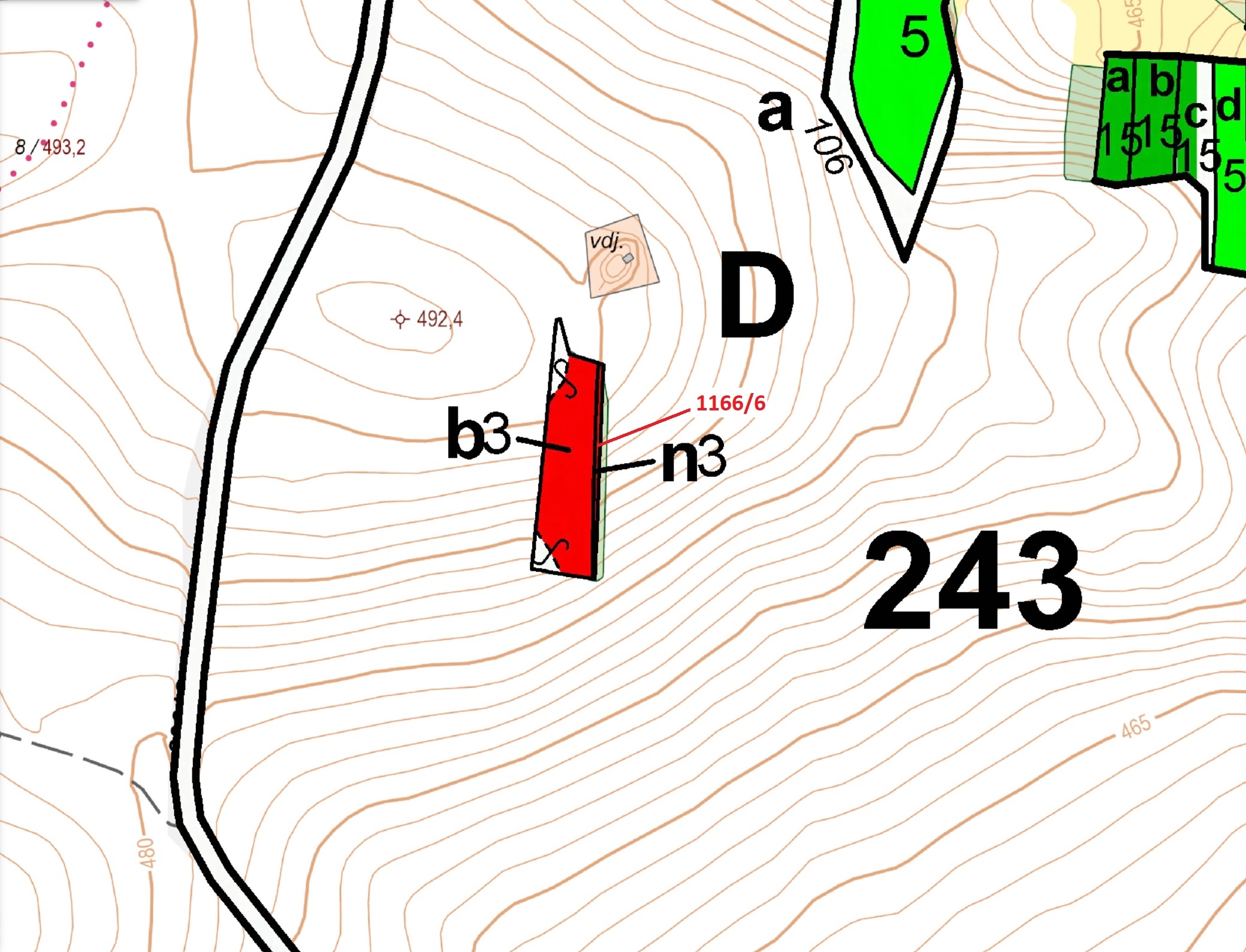 Lesní pozemek o výměře 219 m2, podíl 1/1, katastrální území Vladislav, obec Vladislav, obec s rozšíř