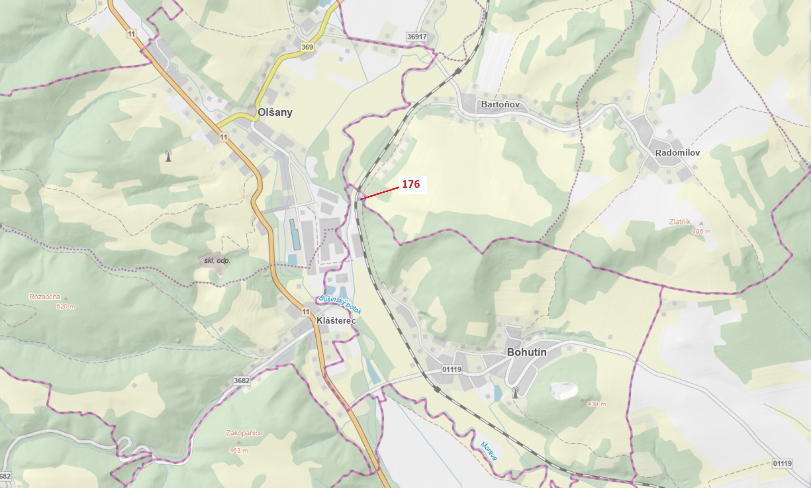 Lesní pozemek o výměře 692 m2, podíl 1/1, katastrální území Bohutín nad Moravou, obec Bohutín, obec 