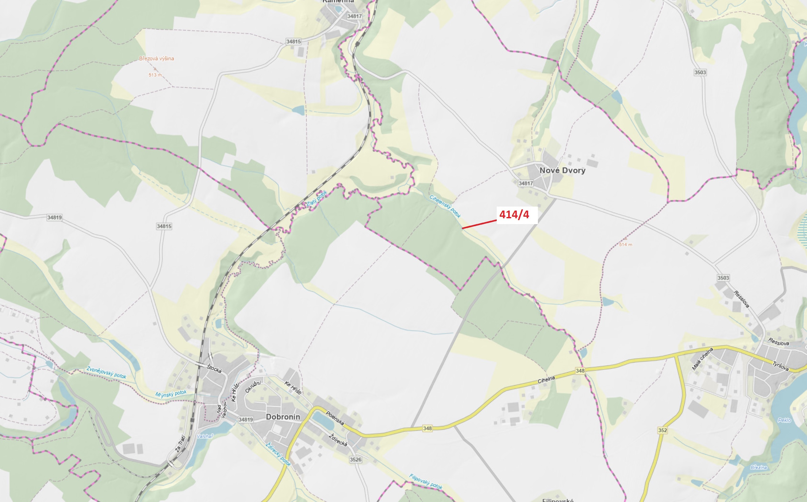 Lesní pozemek o výměře 106 m2, podíl 1/1, katastrální území Nové Dvory u Kamenné, obec Polná, obec s