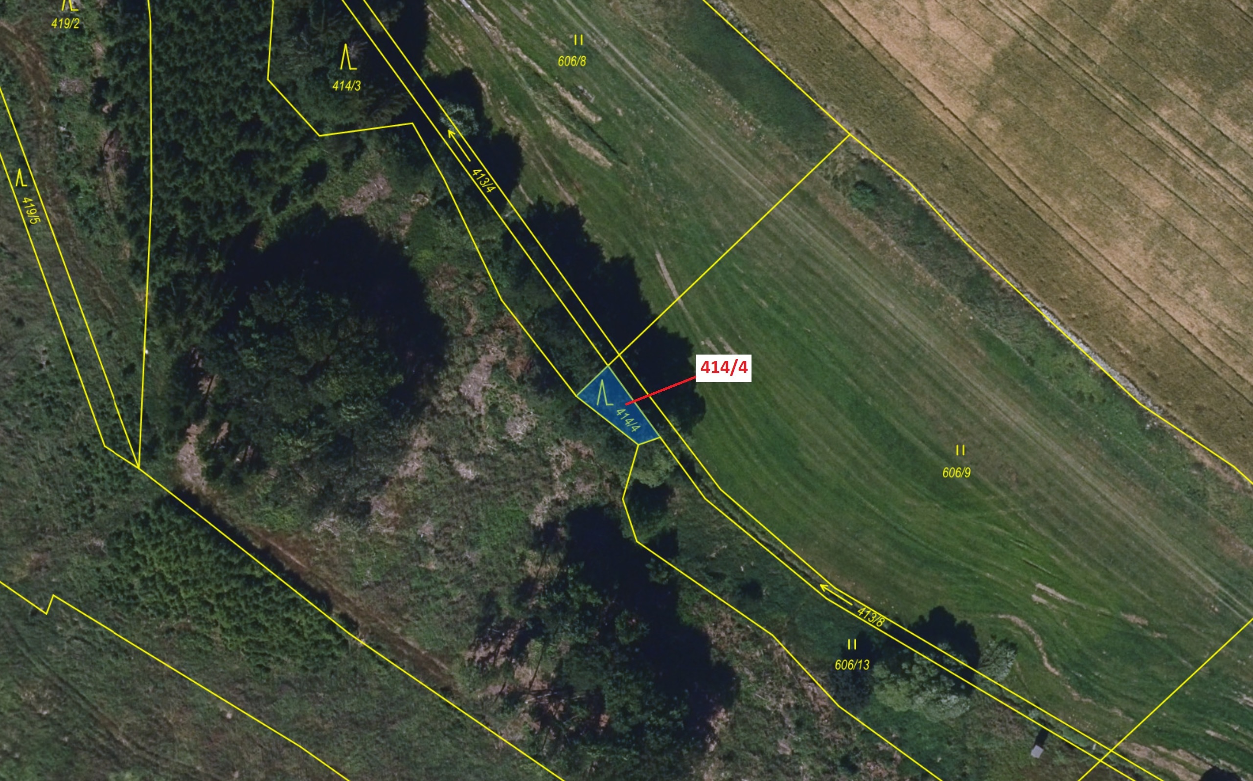Lesní pozemek o výměře 106 m2, podíl 1/1, katastrální území Nové Dvory u Kamenné, obec Polná, obec s