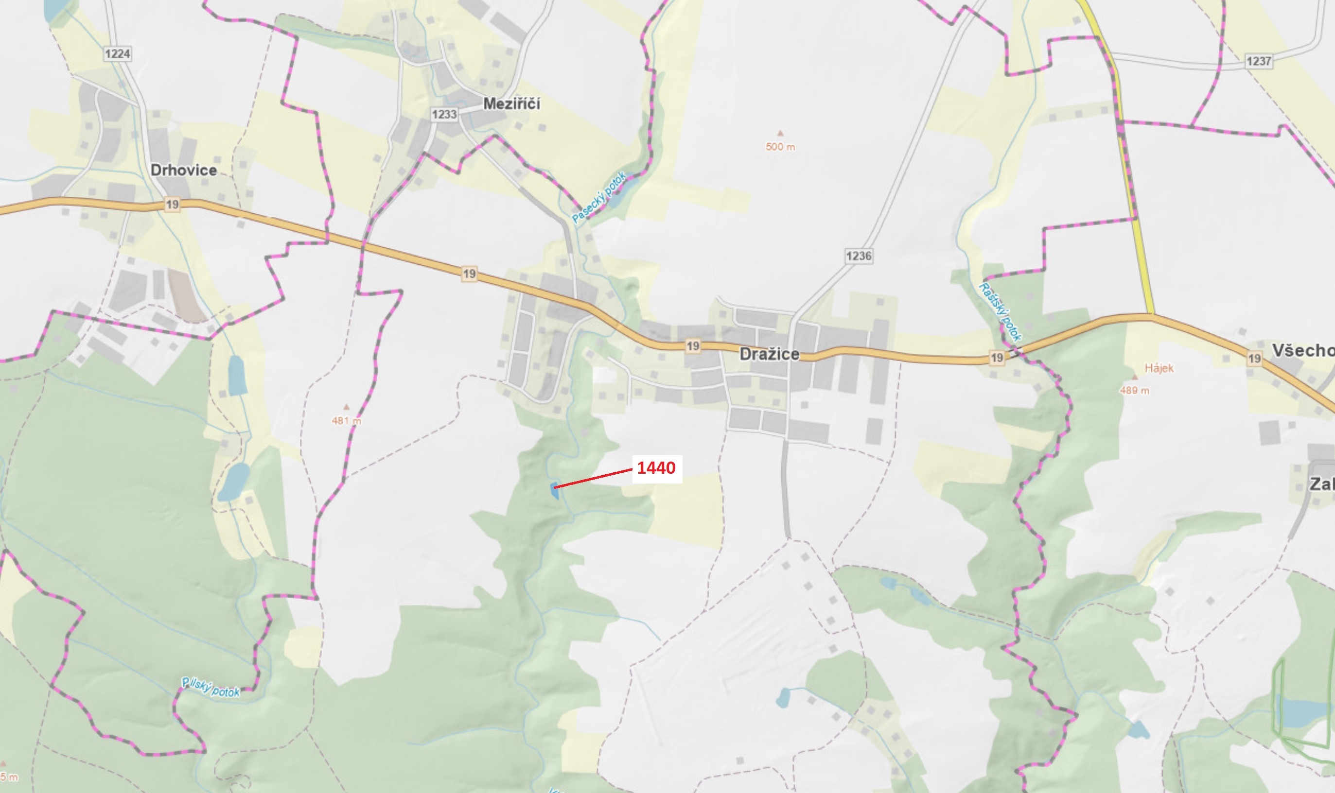 Lesní pozemek o výměře 1097 m2, podíl 1/1, katastrální území Dražice u Tábora, obec Dražice, obec s 