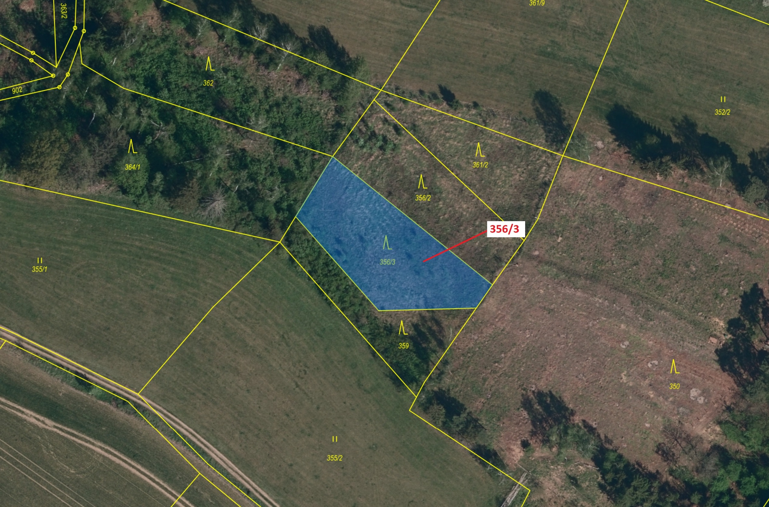 Lesní pozemek o výměře 1312 m2, podíl 1/1, katastrální území Mostiště u Velkého Meziříčí, obec Velké