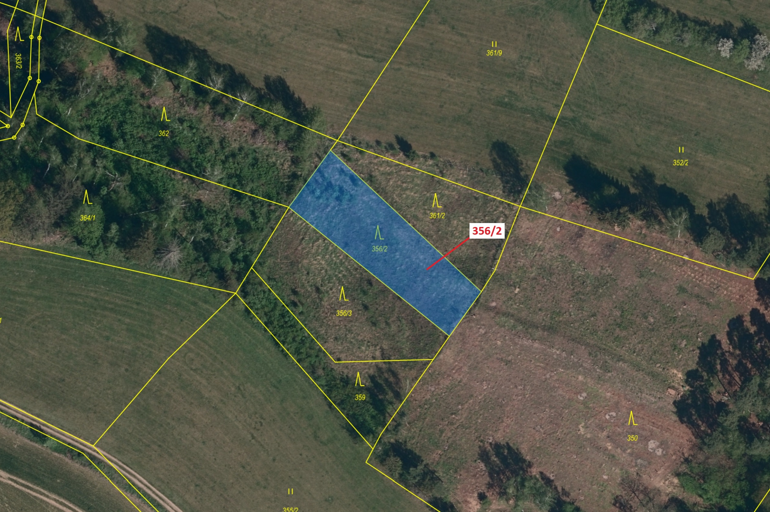 Lesní pozemek o výměře 1164 m2, podíl 1/1, katastrální území Mostiště u Velkého Meziříčí, obec Velké