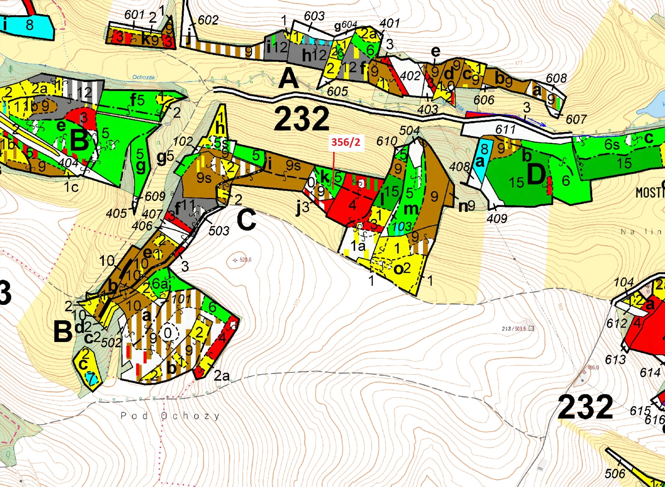 Lesní pozemek o výměře 1164 m2, podíl 1/1, katastrální území Mostiště u Velkého Meziříčí, obec Velké