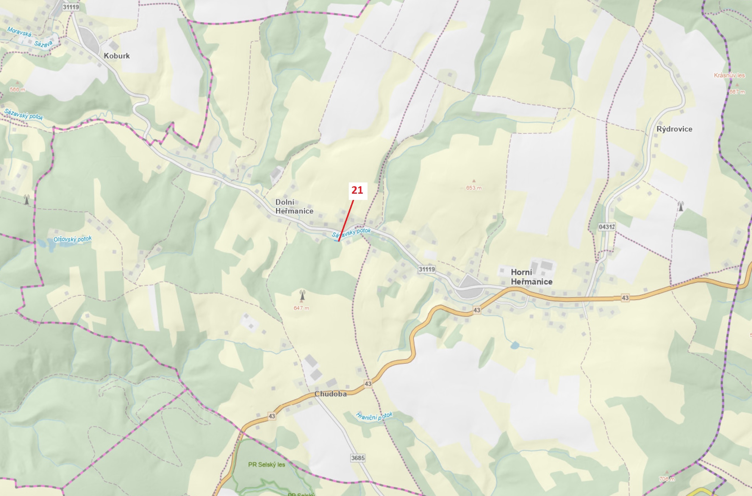 Lesní pozemek o výměře 187 m2, podíl 1/1, katastrální území Dolní Heřmanice v Čechách, obec Horní He