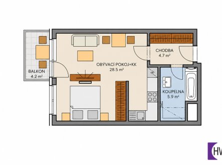 Prodej bytu, 2+kk, 45 m²