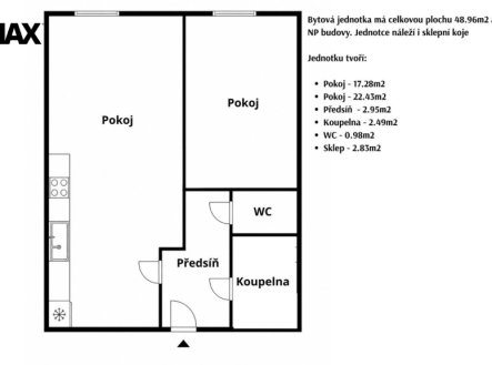 Prodej bytu, 2+kk, 49 m²