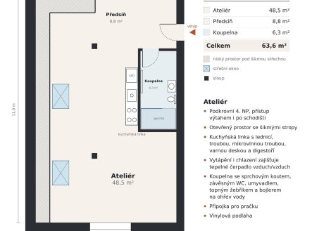 Pronájem bytu, garsoniéra, 64 m²