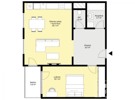 Pronájem bytu, 2+kk, 64 m²
