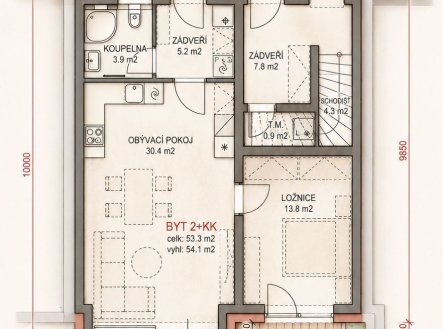 Prodej bytu, 2+kk, 53 m²