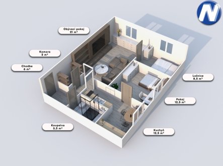 Prodej bytu, 3+1, 65 m²