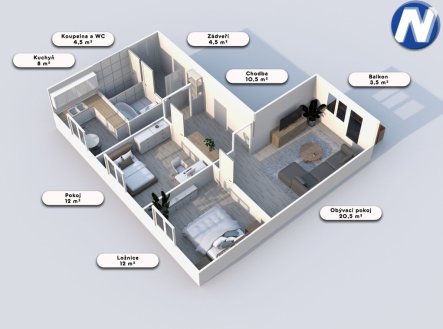 Prodej bytu, 3+1, 72 m²