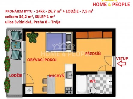 Pronájem bytu, 1+kk, 34 m² obrázek