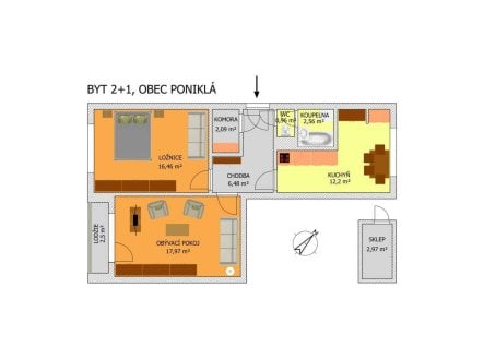 Pronájem bytu, 2+1, 58 m²