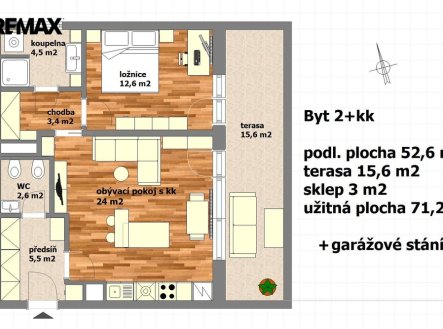 Pronájem bytu, 2+kk, 71 m²