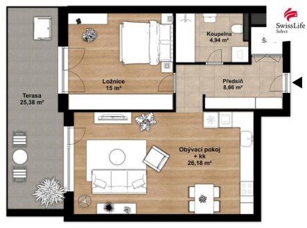 Pronájem bytu, 2+kk, 55 m²