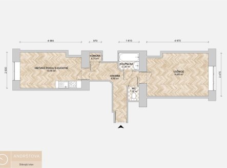Pronájem bytu, 1+1, 45 m²