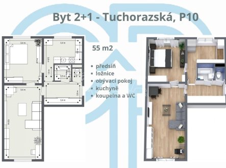 Prodej bytu, 2+1, 55 m²