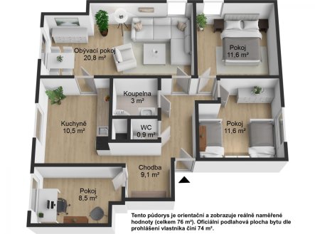 Prodej bytu, 4+1, 74 m²