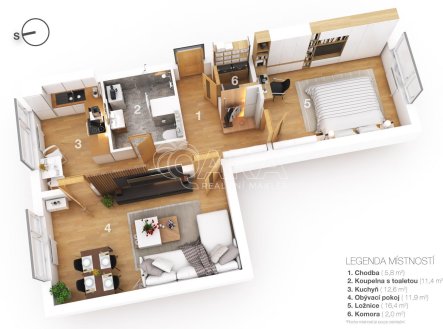 Pronájem bytu, 2+1, 60 m²