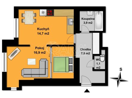 Pronájem bytu, 2+kk, 48 m²