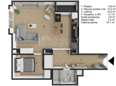 Prodej bytu, 2+kk, 61 m²